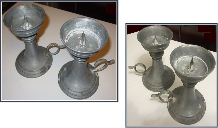 Antique Pair off"PELTRATO"Pewter Candle Holders or Sticks with handle - ITALY