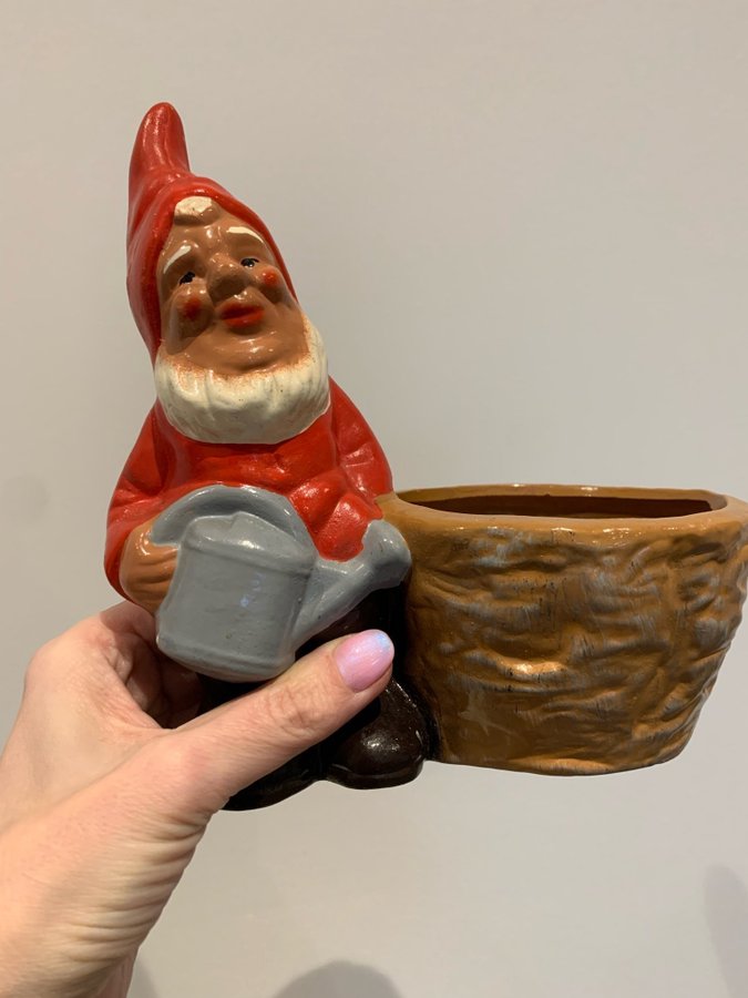 Keramik Tomte kruka Retro Tomte med Vattenkanna Retro 1970 talet