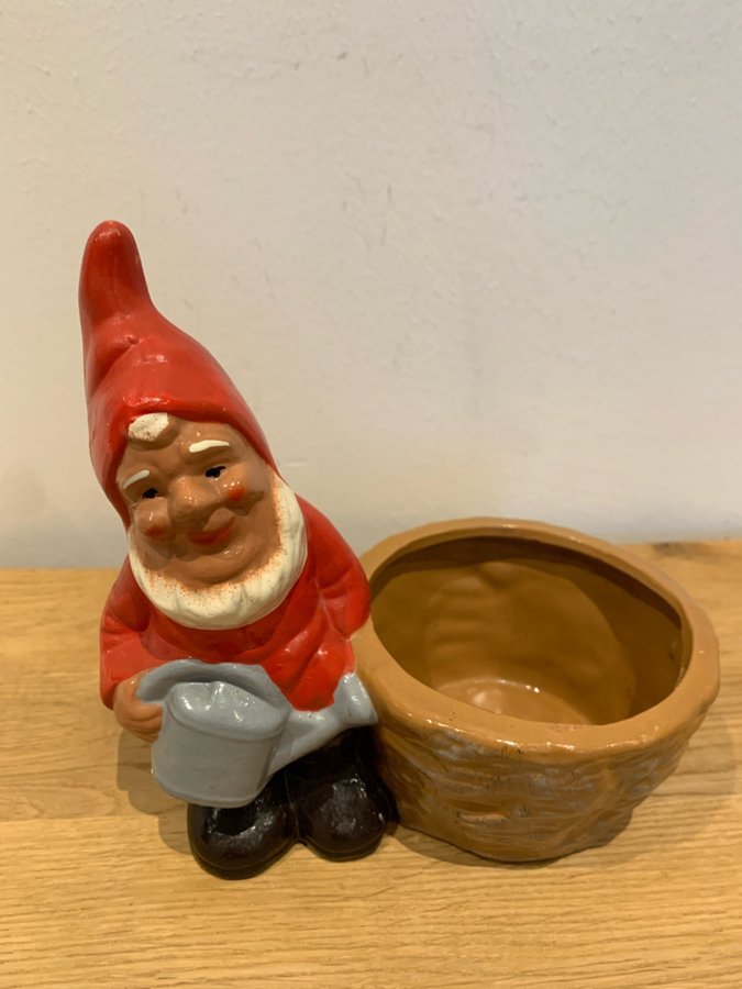 Keramik Tomte kruka Retro Tomte med Vattenkanna Retro 1970 talet