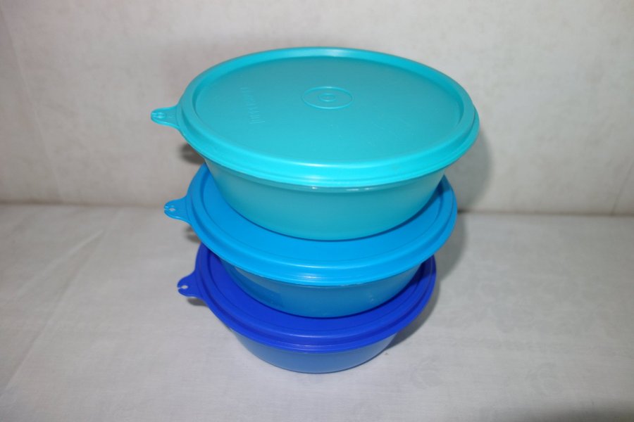 TUPPERWARE 3 st runda skålar "Rundletter" i blå/gröna färger