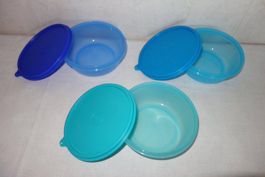 TUPPERWARE 3 st runda skålar "Rundletter" i blå/gröna färger