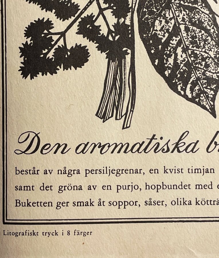 Perssons Kryddschema Signe Persson Melin litografi 1956