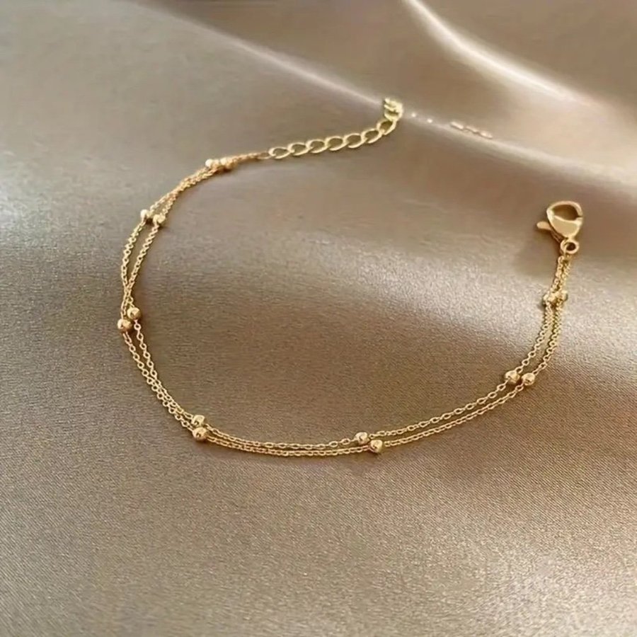 Minimalistisk 18K Guld Dubbel Armband med Guldpärlor | 18K Guldpläterad