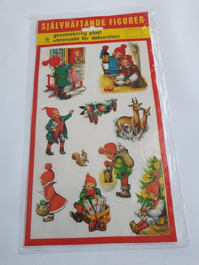 Julfigurer Självhäftande plast Jul vintage retro tomtar God Jul oöppnad