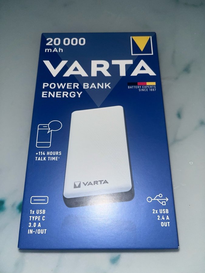 VARTA Power Bank Energy 20000 mAh ny oanvänd tid