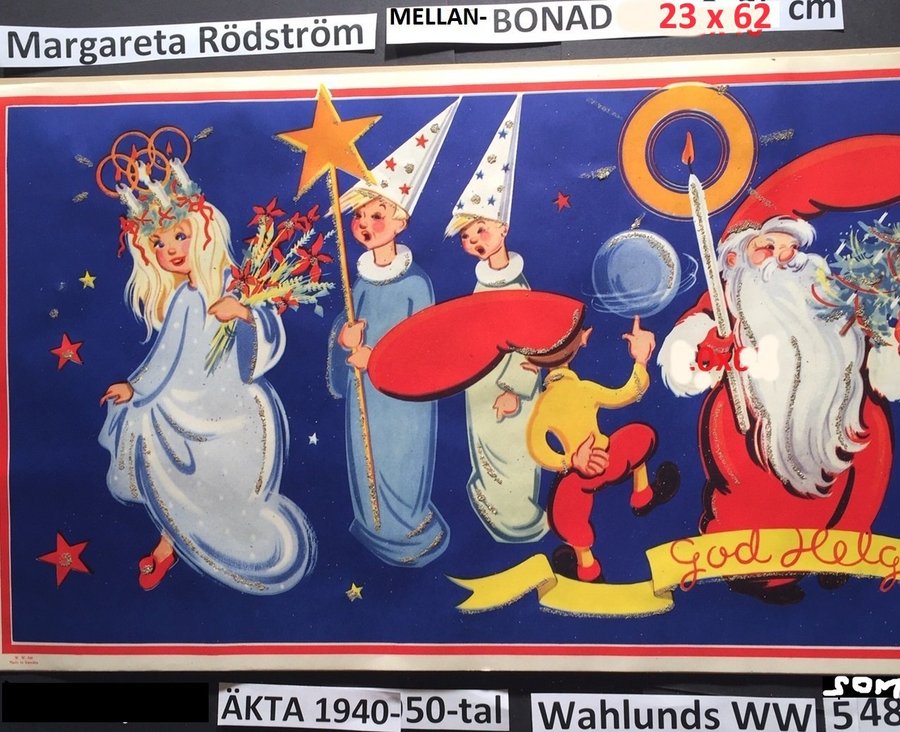 Margareta Rödström: Lucia-svängom. Mellanformat. 1940-50t. PappersBONAD 23x62cm