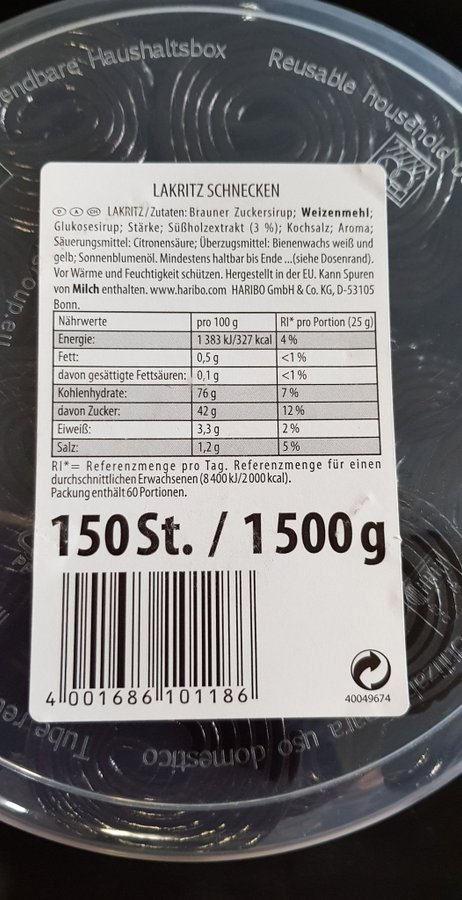 Haribo Lakrits Rotella. (Lakritz Schnecken) 1,5 kilo = 150 st