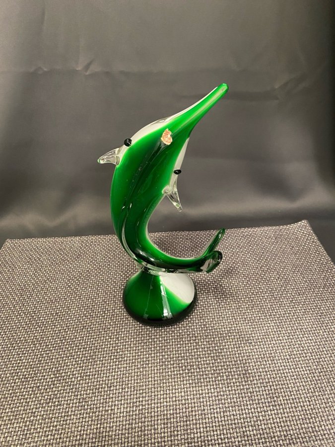 Glasfigur Merlin Fisk Grön  Vit Murano Italien