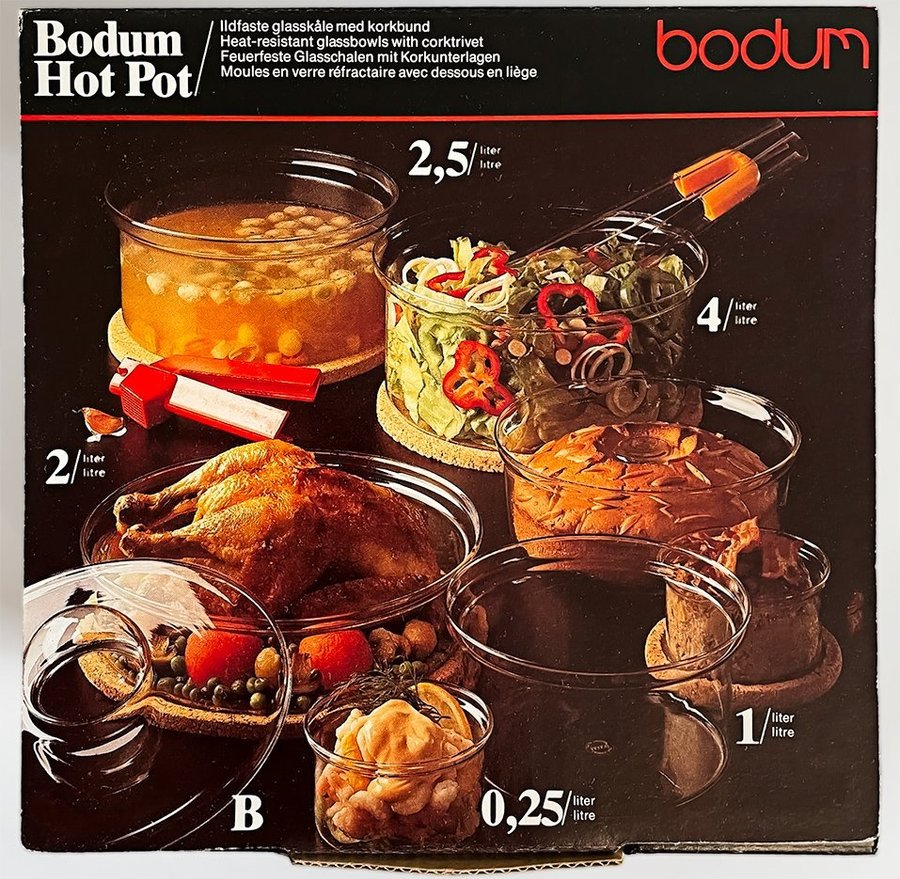 Bodum Hot Pot glasskål Danmark design Michael Lax etikettsign i orgin ask 1liter