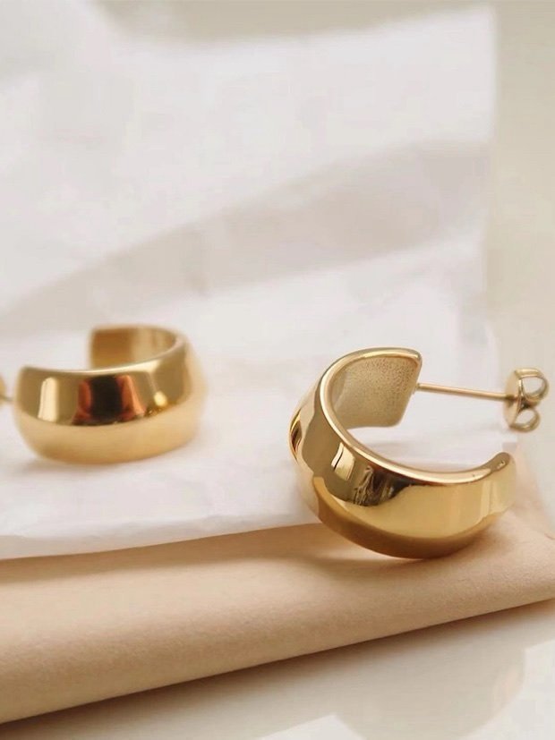 Chunky hoops i stål med 18k guld