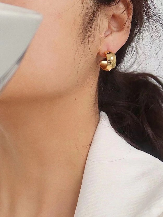 Chunky hoops i stål med 18k guld