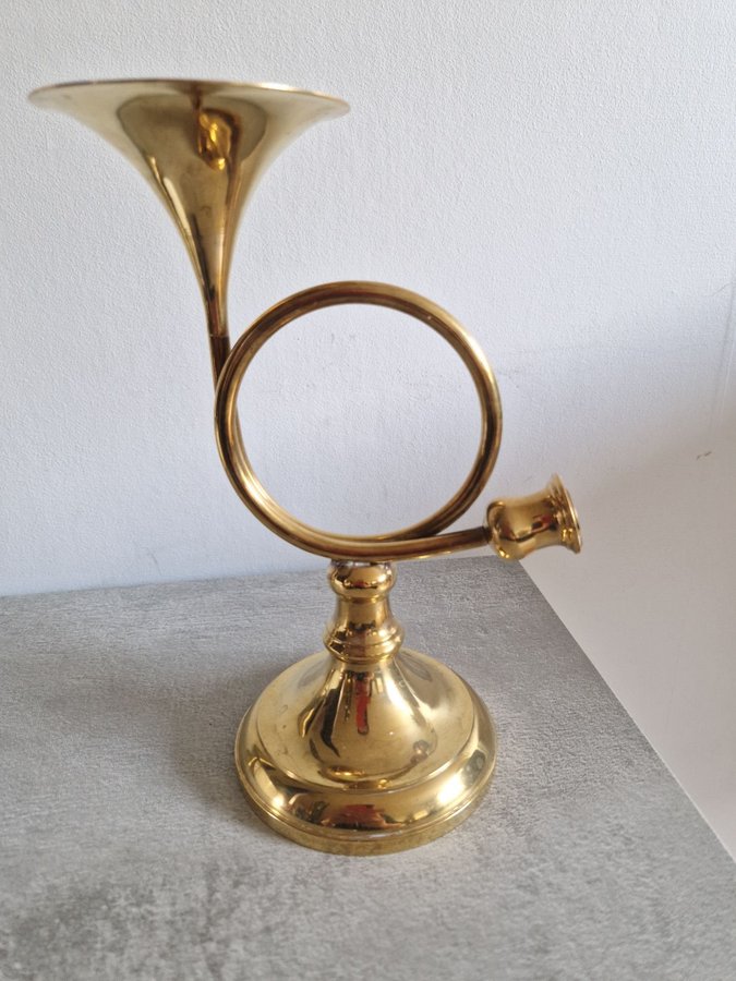 Ljusstake trumpet/horn i mässing Vintage