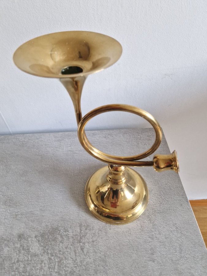 Ljusstake trumpet/horn i mässing Vintage