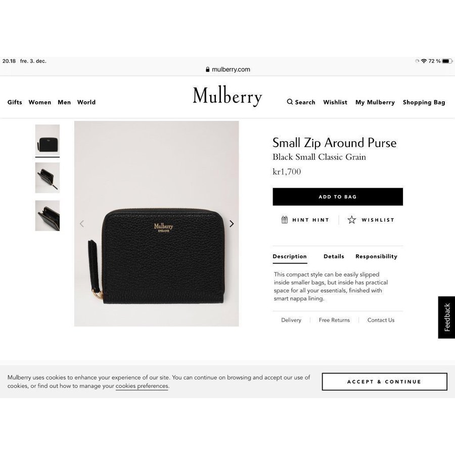 Mulberry Bayswater, mulberry pung m/kvittering