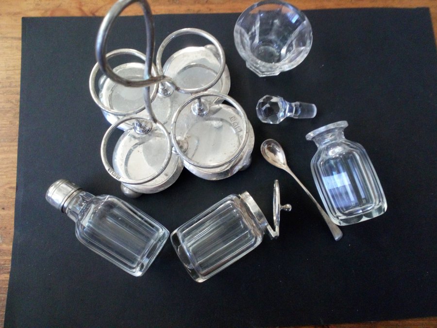 2 st antika kryddställ - kryddburkar - bordsset - silver - Birmingham - vintage