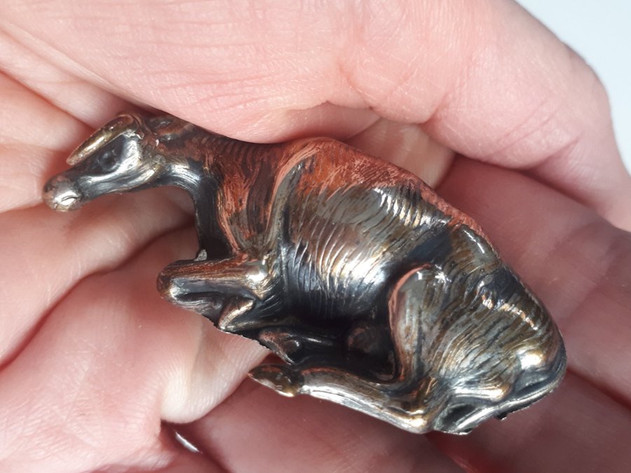 Gammal Silver Buffel 5x2cm 15g Tjurfigur Gammel Sølv Tyr Figur Sølvfigurer