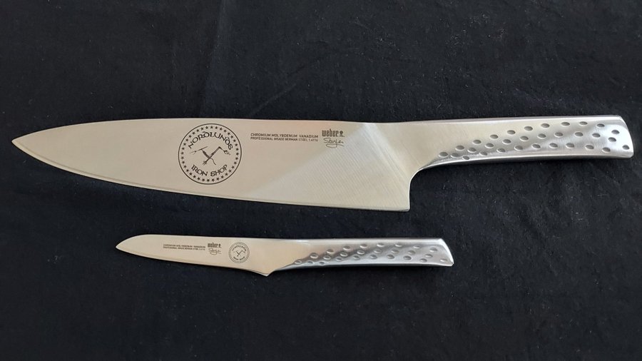 KNIVAR, KOCKKNIV/36 cm, SKALKNIV/18 cm, 'WEBER STYLE', ROSTFRI STÅL, NYSKICK