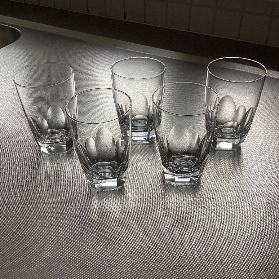 Fem Olivslipade Selterglas i Kristall