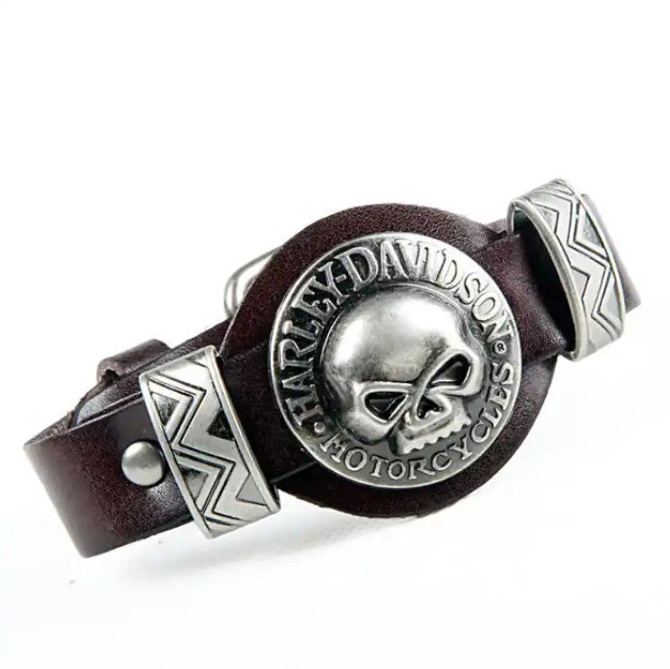 Harley Davidson Skull Läderarmband NYHET Brun