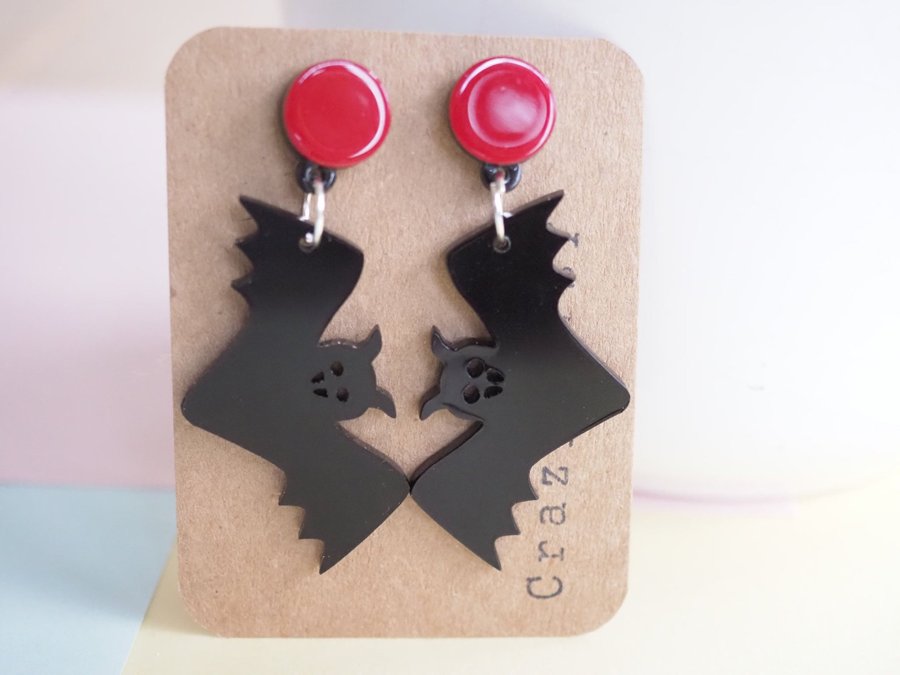 Black bat earrings - Halloween earrings