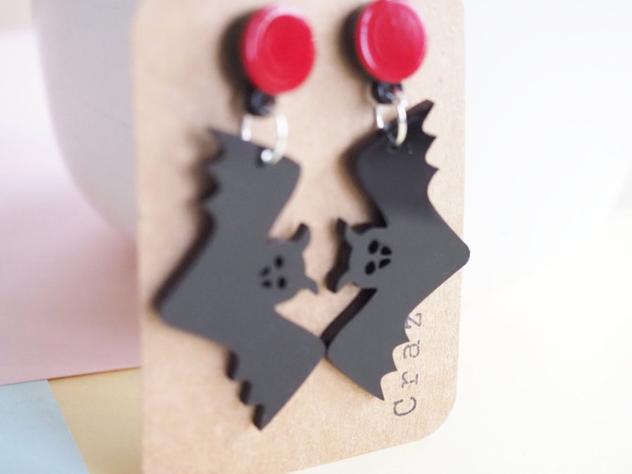 Black bat earrings - Halloween earrings