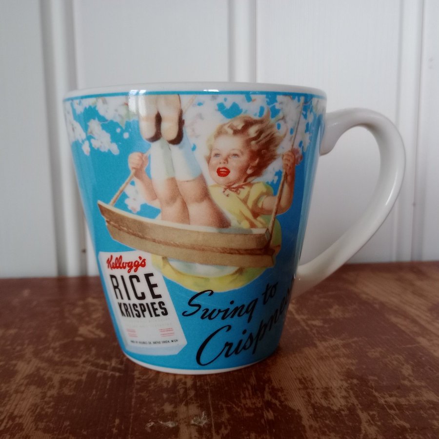 1 blå Vintage Kellogg's frukost mugg kopp gungande flicka rice krispies