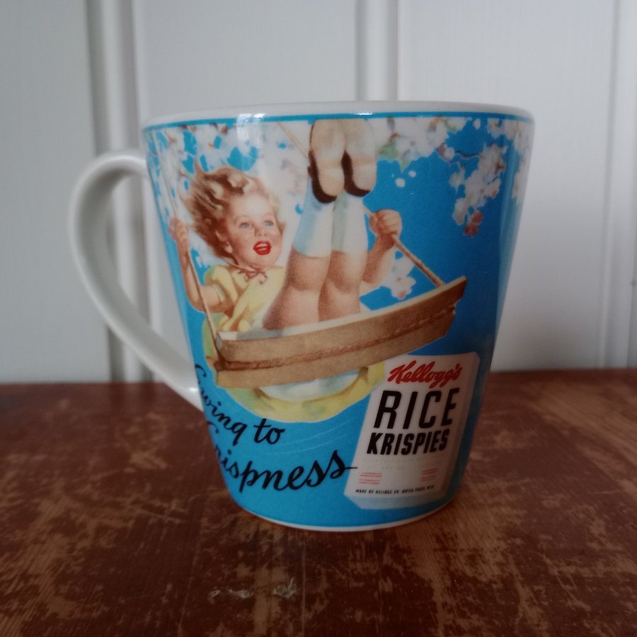 1 blå Vintage Kellogg's frukost mugg kopp gungande flicka rice krispies