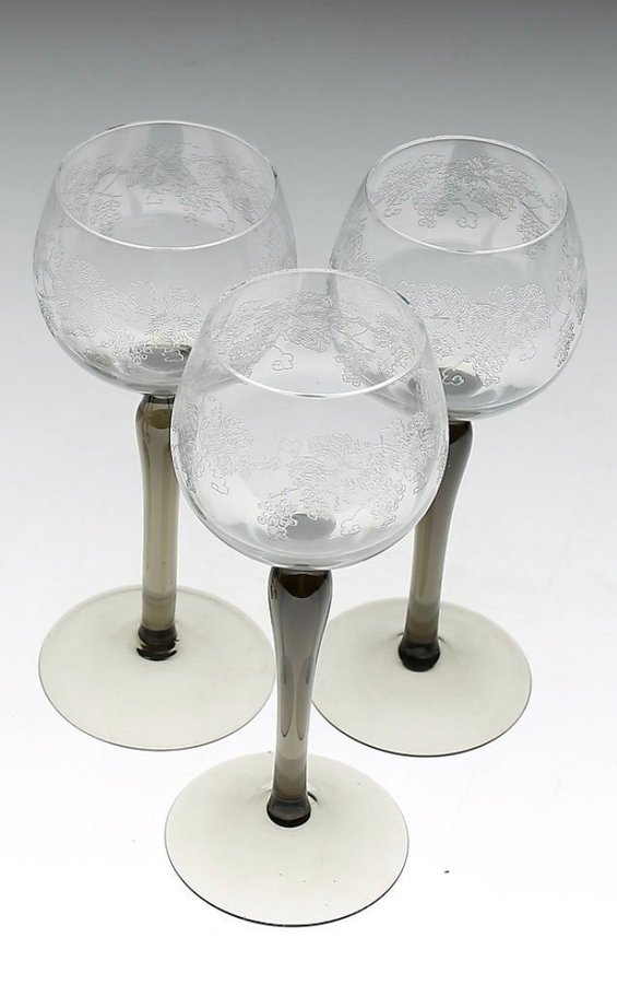 6 x glas Vinglas Remmare Grå fot Vinranka 70-tal RETRO Bohemia Czechoslovakia