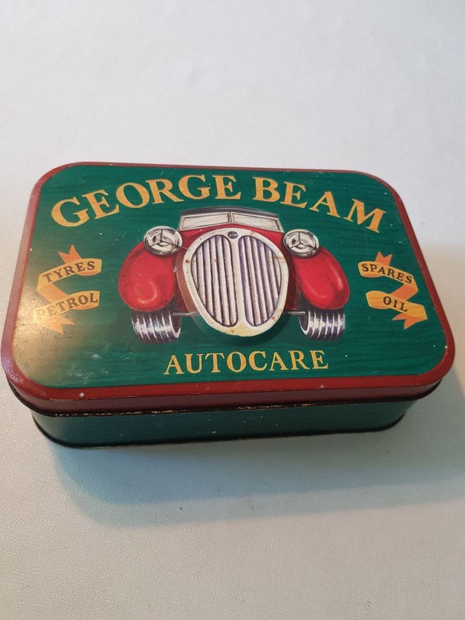 Äldre burk av plåt "George Beam Autocare" Nostalgiskt från gammalt varumärke