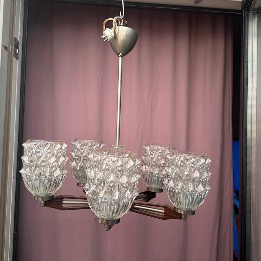 5 ARMARS TAKLAMPA /GLAS LAMPA SVENSKT TILLVERKAD 60-70TAL