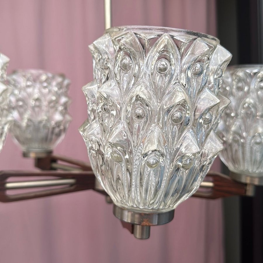 5 ARMARS TAKLAMPA /GLAS LAMPA SVENSKT TILLVERKAD 60-70TAL