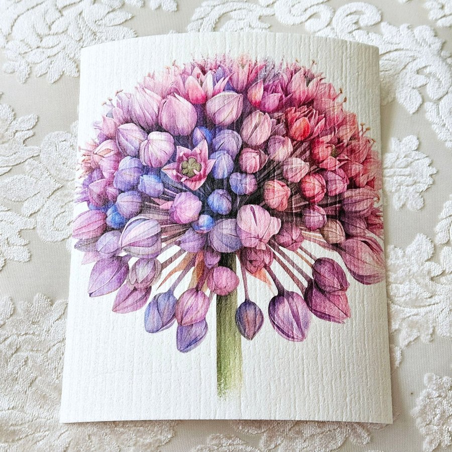 Disktrasa wettex duk med tryck print Allium blomma