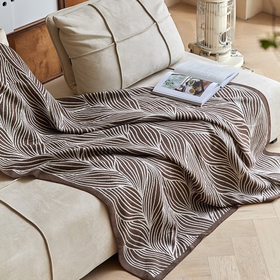 Art Jacquard Leaves Knitted Blanket Camping Carpet Decoration Tapestry,130*170cm