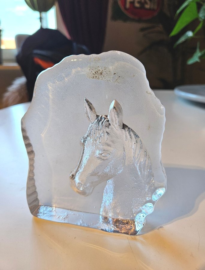 Glasblock - Häst - Bergdala, retro glasfigurin, figurin, souvenir, glasfigur