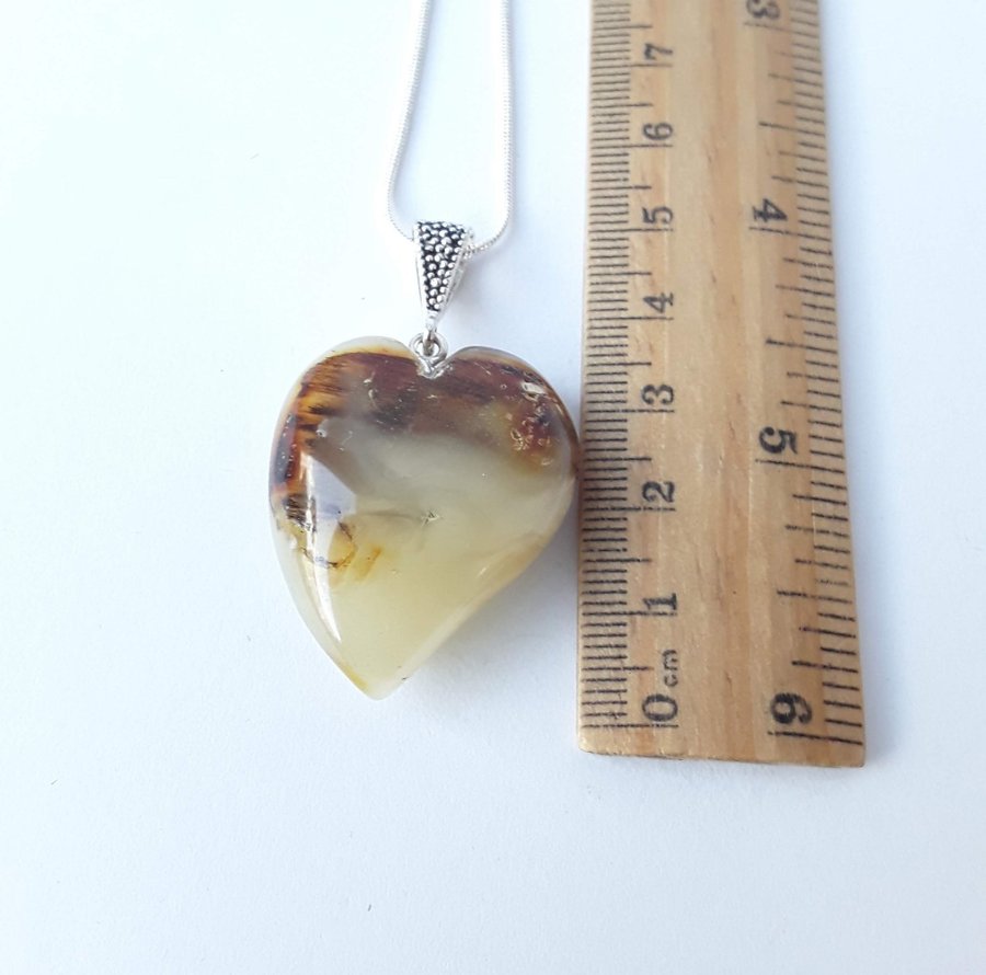 Baltic amber gem heart pendant necklace gemstone large heart pendant on chain