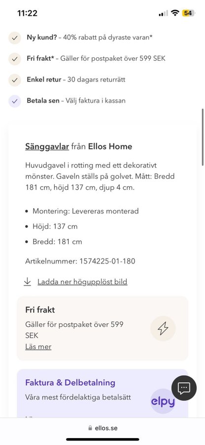 Sänggavel i rotting från Ellos Home