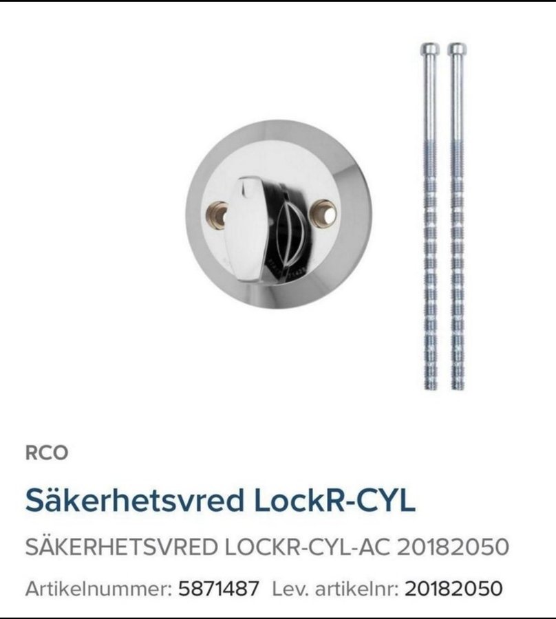 RCO Säkerhetsvred LockR-CYL-AC 20182050