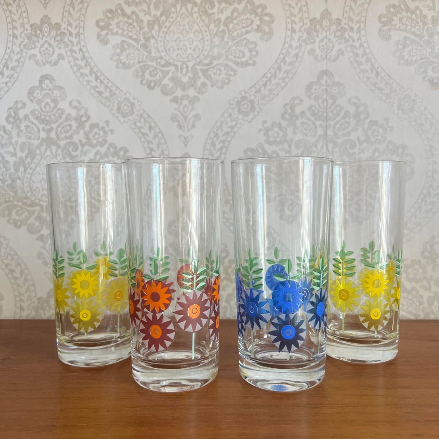 Retro Reims France saftglas • Blommor Blommiga Glas Dricksglas Vintage Drink