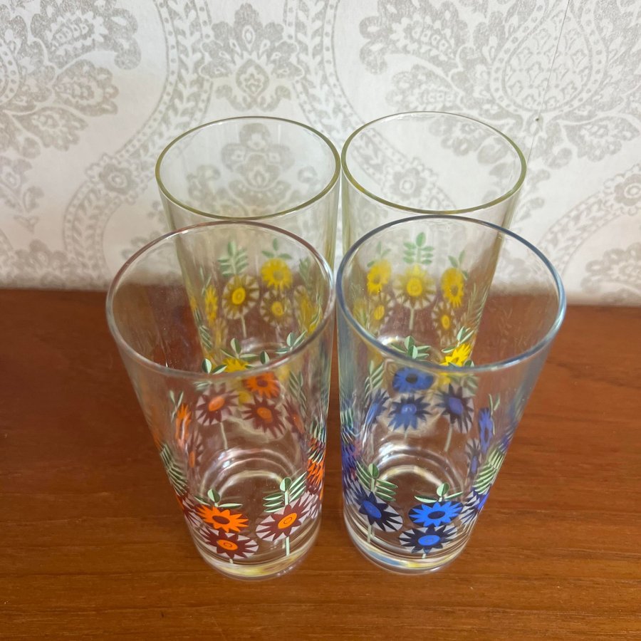 Retro Reims France saftglas • Blommor Blommiga Glas Dricksglas Vintage Drink