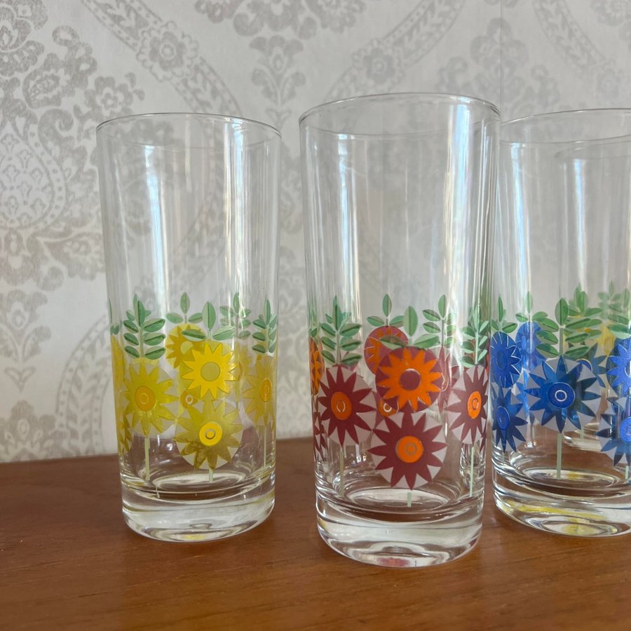 Retro Reims France saftglas • Blommor Blommiga Glas Dricksglas Vintage Drink