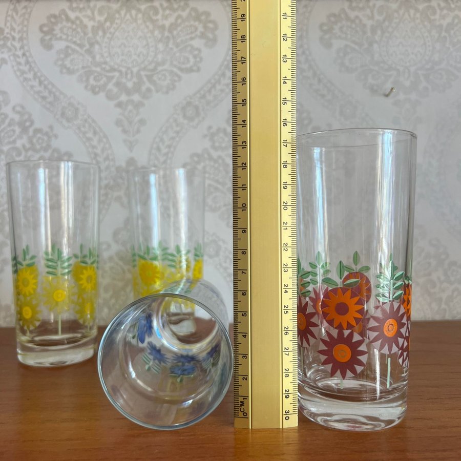 Retro Reims France saftglas • Blommor Blommiga Glas Dricksglas Vintage Drink