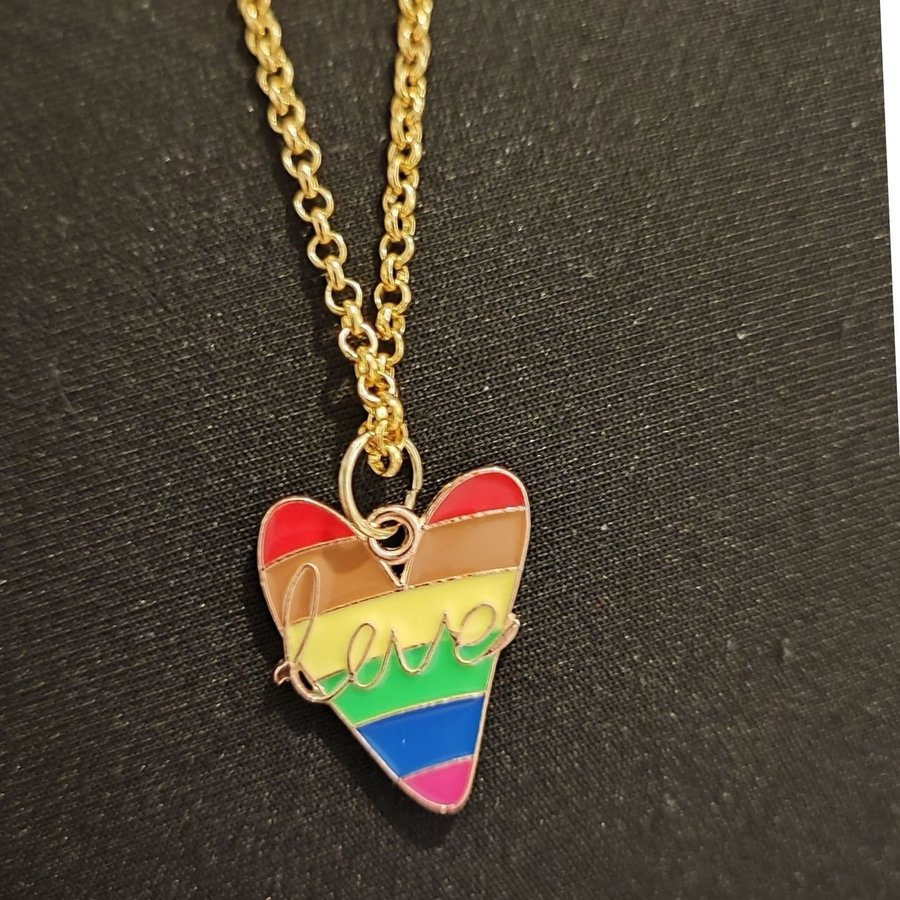 Guldig halsband regnbåge love gay lgbt hbtq med hänge kedja present julklapp