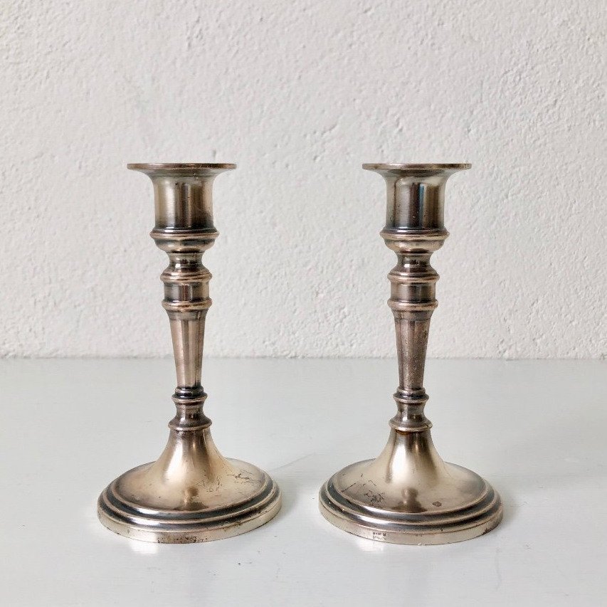 2 st Silverpläterade Ljusstakar tillverkade i Danmark Vintage / Retro / Antikt