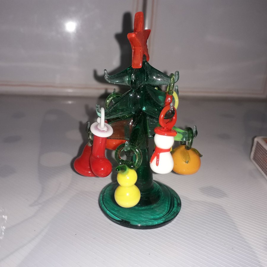 Miniatyr / JULGRAN i GLAS med 9st Hängen, Julgranskulor / MURANO ?