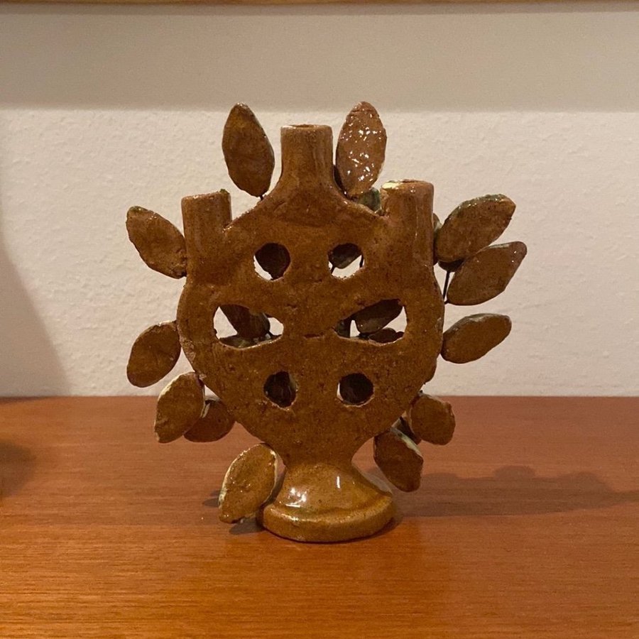 Livets träd ljusstake tree of life vintage keramik