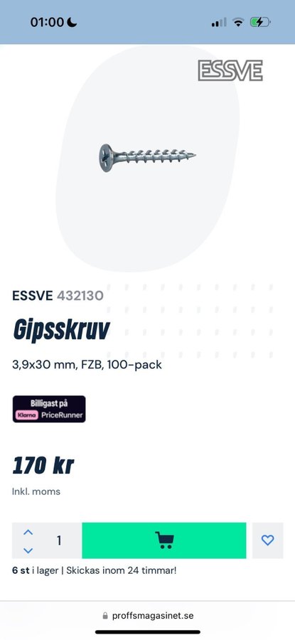 ESSVE Gipsskruv 3,5 x 25 mm, 1000 st