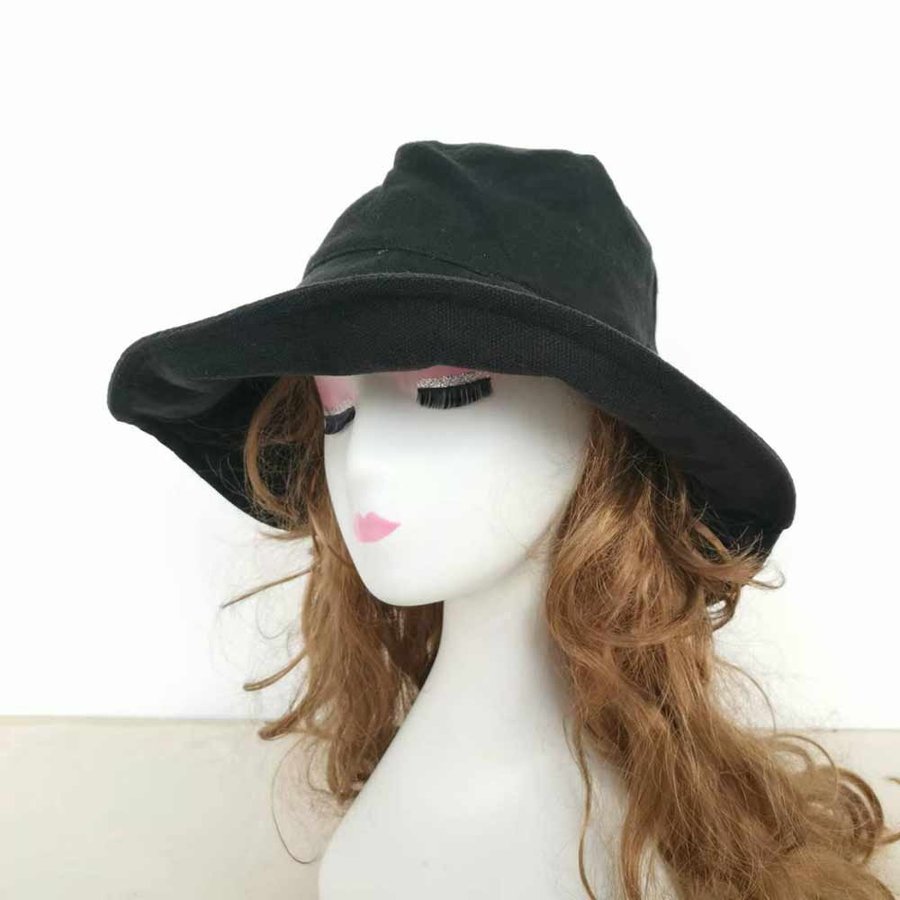 Wide Brim Cotton Bucket Hat for Women, Black Sun Hat, Summer Hat, Beach Hat