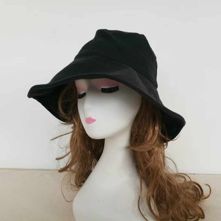 Wide Brim Cotton Bucket Hat for Women, Black Sun Hat, Summer Hat, Beach Hat