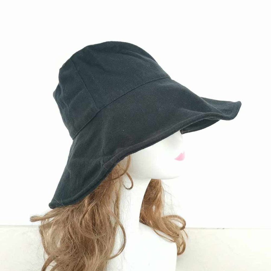 Wide Brim Cotton Bucket Hat for Women, Black Sun Hat, Summer Hat, Beach Hat