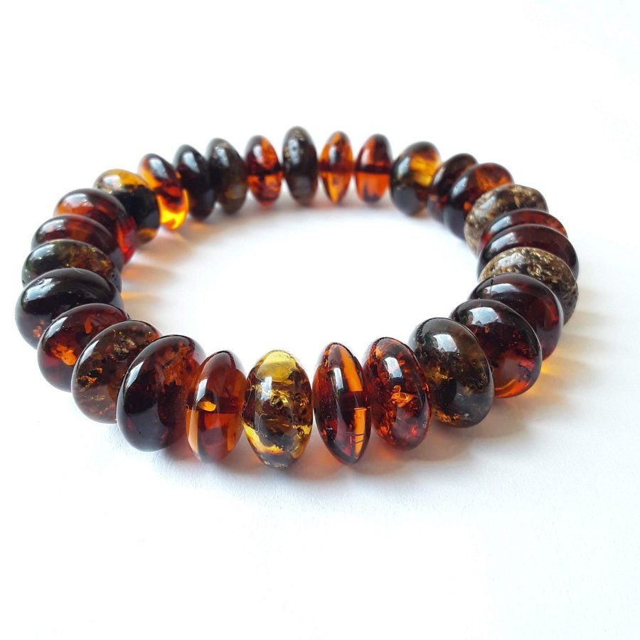 Colorful Baltic amber bracelet oval amber gem beads stretchy bracelet jewelry